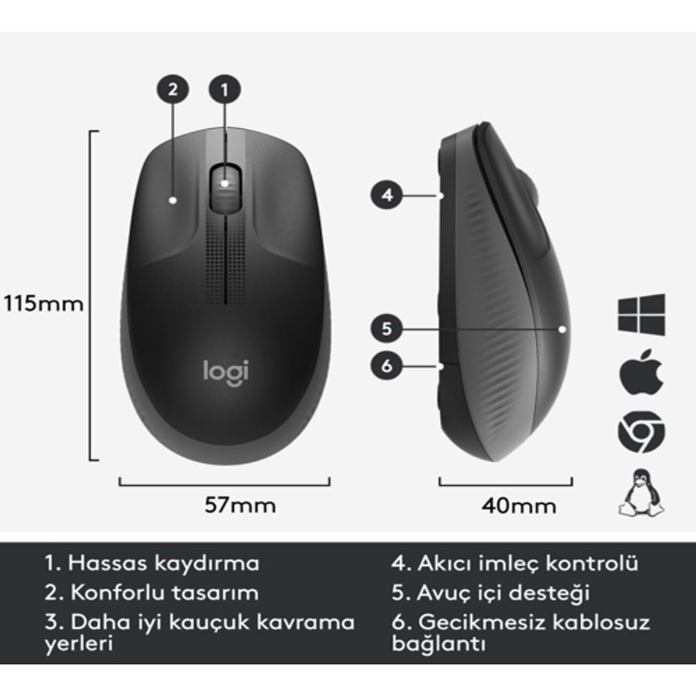Logitech M190 Siyah Charcoal Kablosuz Mouse