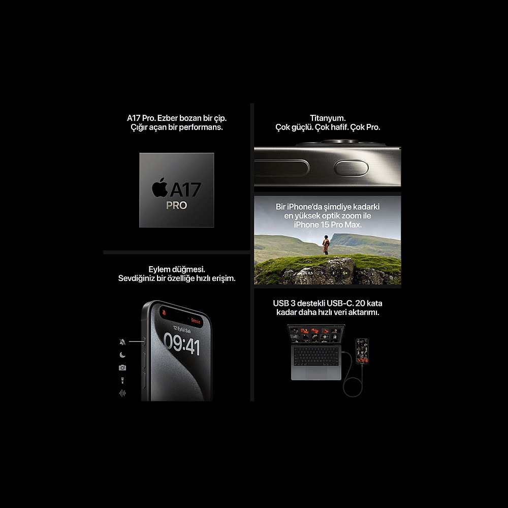 Apple IPhone 15 Pro 256 GB MTV13TU/A Akıllı Telefon Siyah Titanium